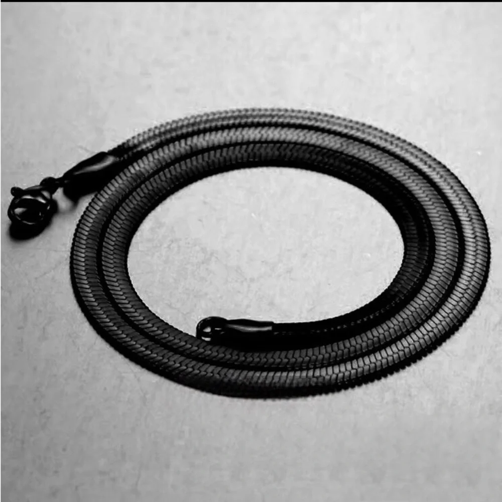 New Black Wide Omega Chain Snake Herringbone Necklace